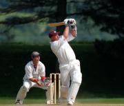 Wadebridge's Nick Yelland hits a four.