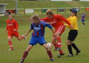 Wadebridge,s Josh Insley gets past Wendron keeper Bryan Scoffin.