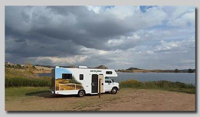 Our Motorhome parked up at Curt Gowdy State Park, Wyoming. 