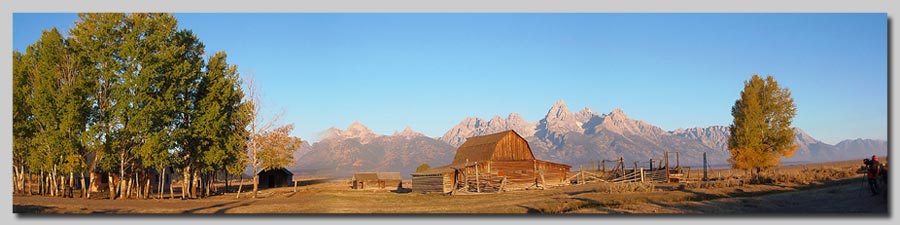 The Old Barn at Mormon Row with the Tetons in the background just after sunrise.