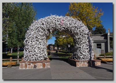 The arch made from Elk antlers in the centre of Jackson Hole town. 